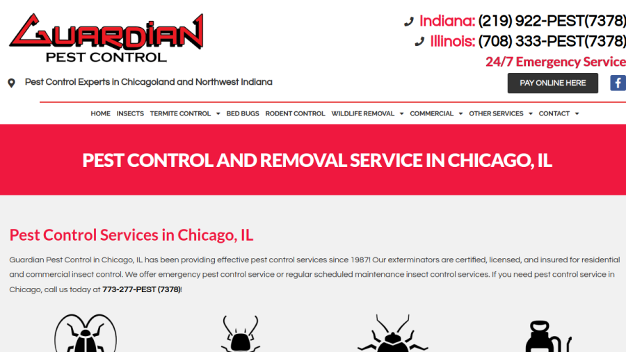 Screenshot of the Guardian Pest Control website