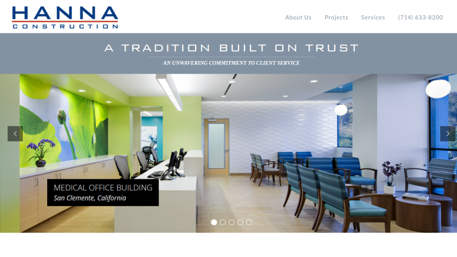 Screenshot of the Hanna Construction website
