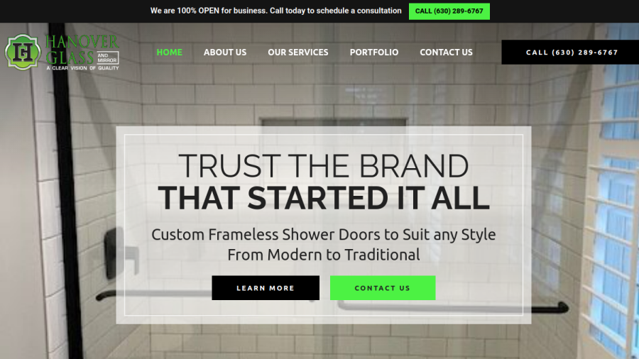 Screenshot of the Hanover Glass & Mirror website