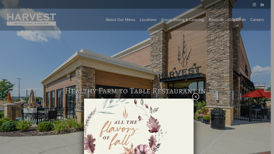 Screenshot of the Harvest Seasonal Grill - Lancaster website