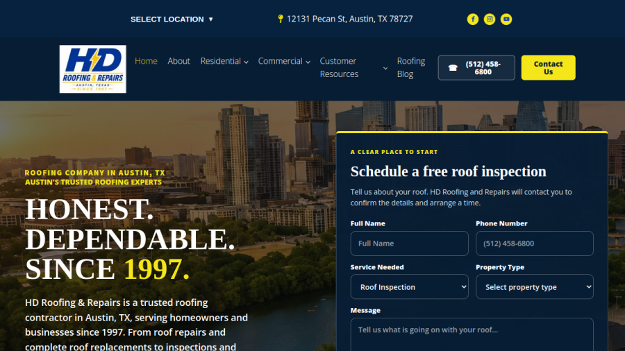 Screenshot of HD Roofing and Repairs website