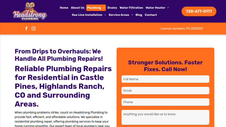 Headstrong Plumbing website