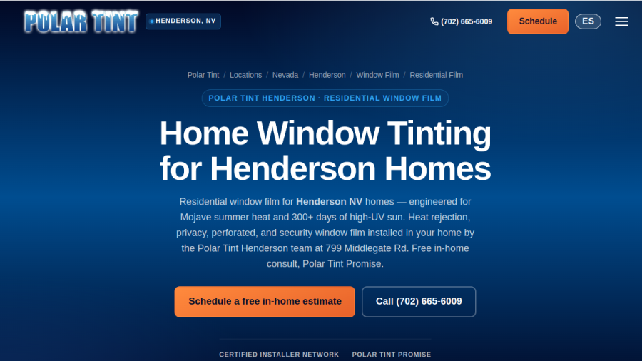 Screenshot of Polar Tint - Henderson NV website