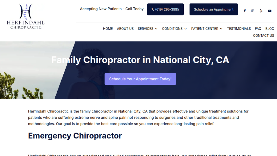 Website screenshot of Herfindahl Chiropractic
