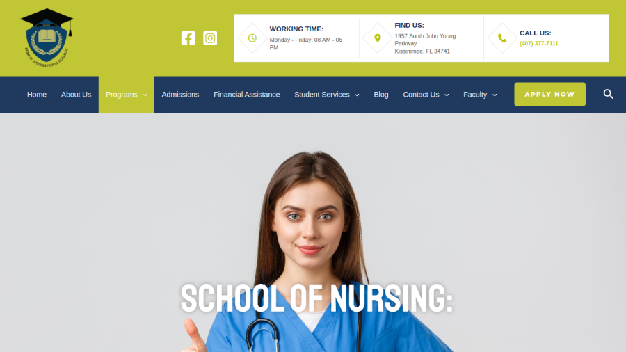 Screenshot of the Hebron International College website