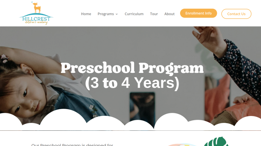 Screenshot of the Hillcrest Children's Academy website