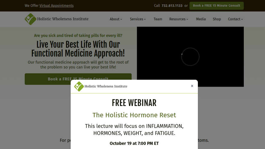 Screenshot of the Holistic Wholeness Institute website