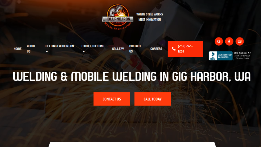 Screenshot of the Holland Ornamental Iron website