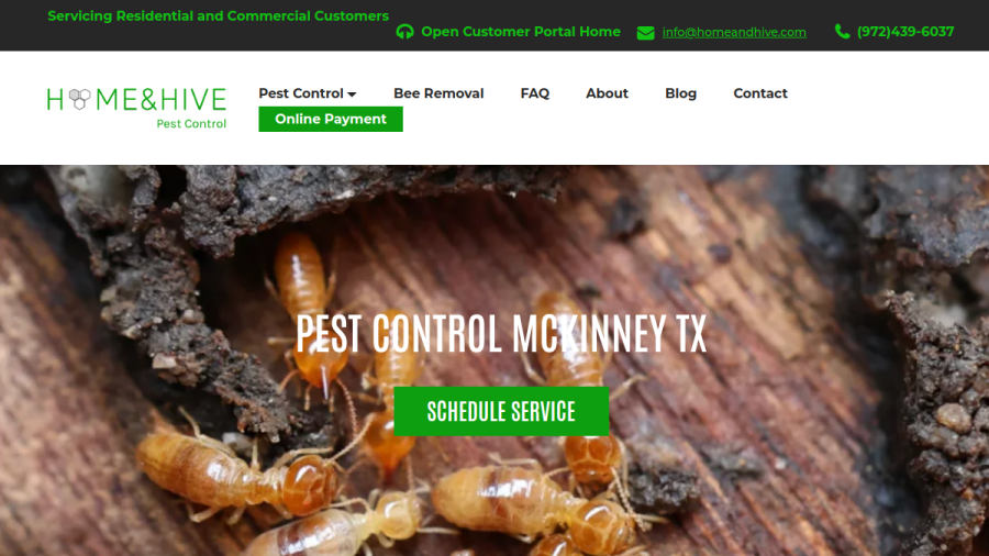 Screenshot of the Home and Hive Pest Control website