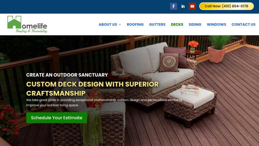 Screenshot of Homelife Roofing & Remodeling website