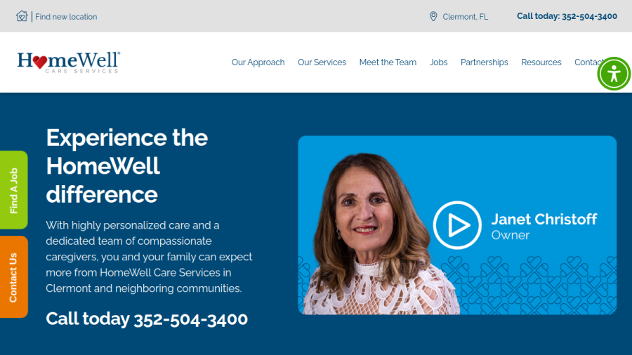Screenshot of HomeWell Care Services website