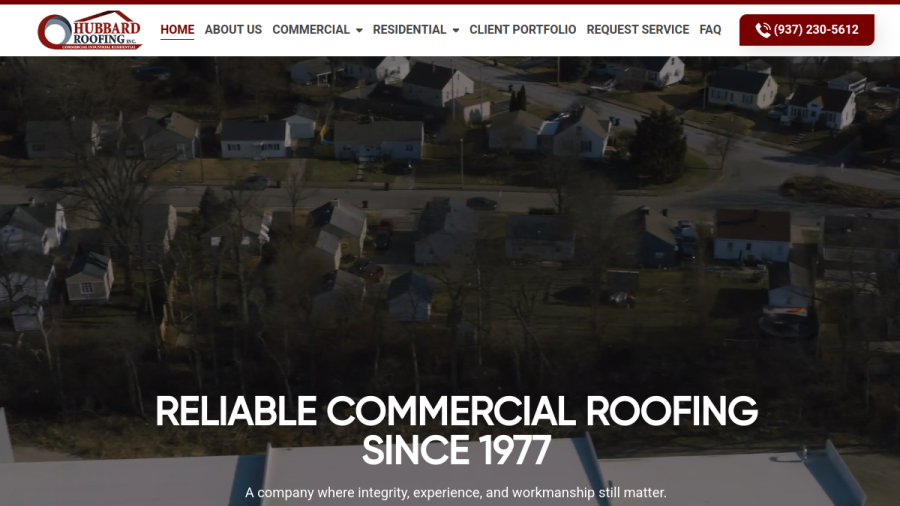 Screenshot of the Hubbard Roofing, Inc website