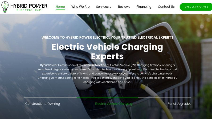 Screenshot of the Hybrid Power Electric website