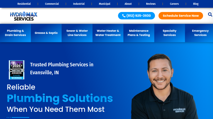 Hydromax Plumbing website screenshot
