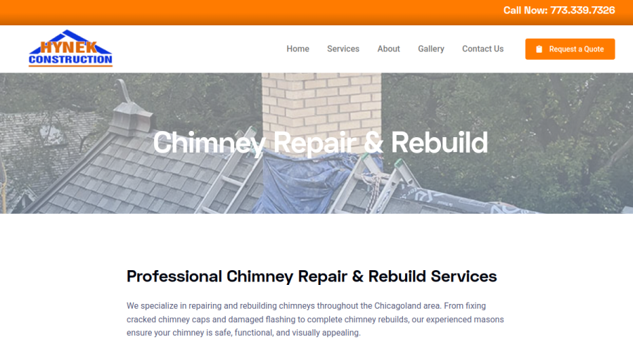 Screenshot of the Hynek Construction website