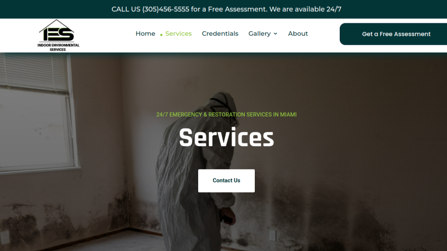 Screenshot of the Indoor Environmental Services website