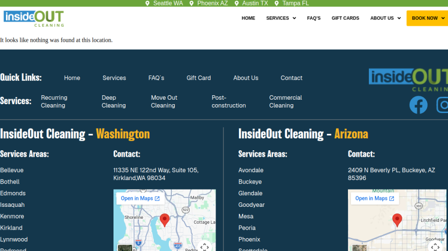 Screenshot of InsideOut Cleaning website