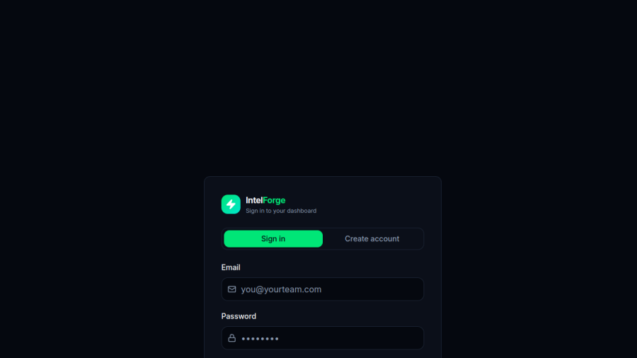 IntelForge Client Portal live preview screenshot