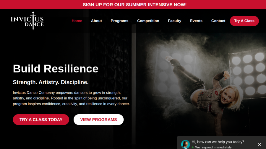 Screenshot of Invictus Dance Company website