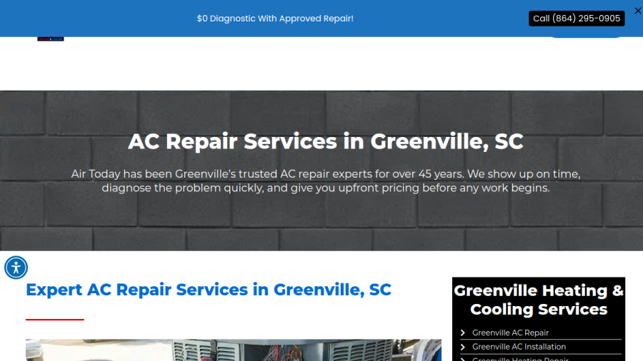Screenshot of Air Today Heating & Cooling website