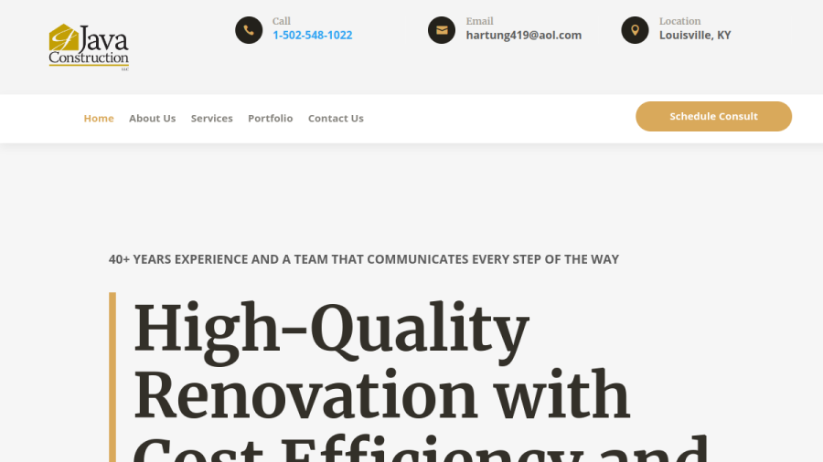 Screenshot of Java Construction LLC website