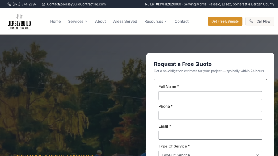 Screenshot of the JerseyBuild Contracting website