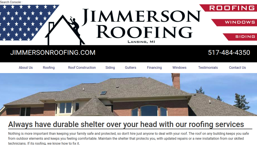 Screenshot of Jimmerson Roofing website