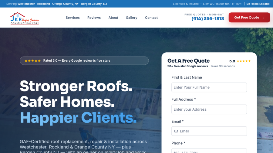 Screenshot of JKR Construction Corp website