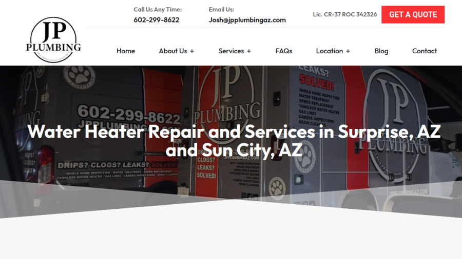 Screenshot of the JP Plumbing website
