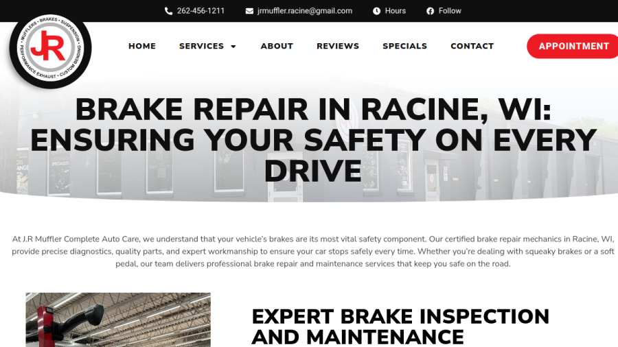 Screenshot of the J.R Muffler Complete Auto Care website