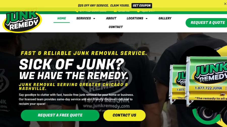 Website screenshot of Junk Remedy