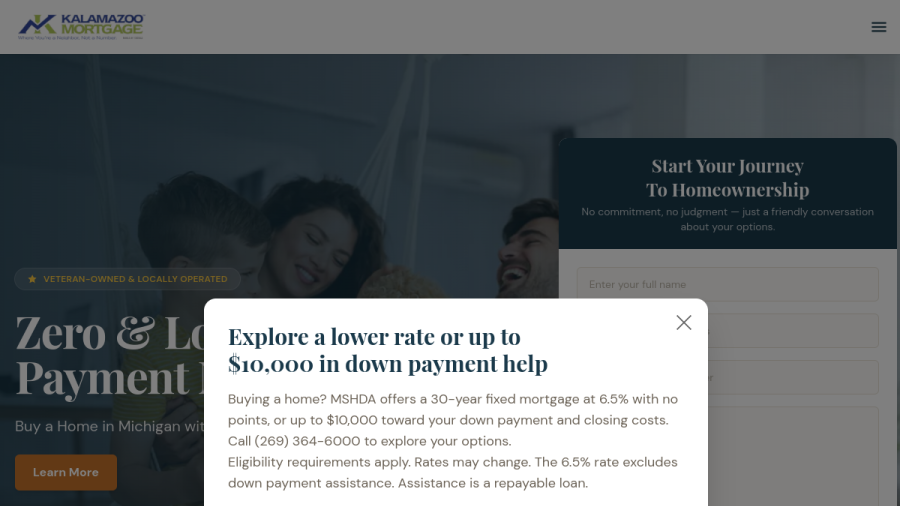 Screenshot of Kalamazoo Mortgage website