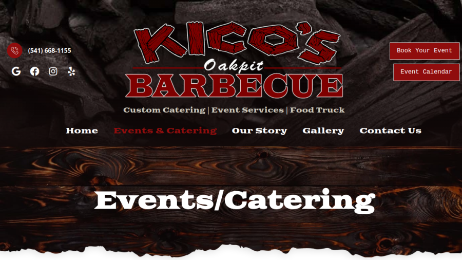 Website screenshot of Find Corporate Party Catering in Eugene Area
