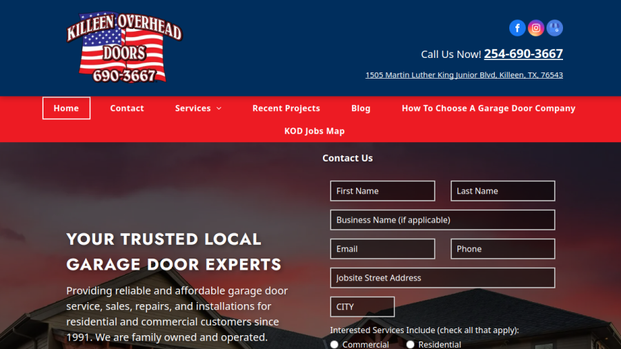 Killeen Overhead Doors Inc website