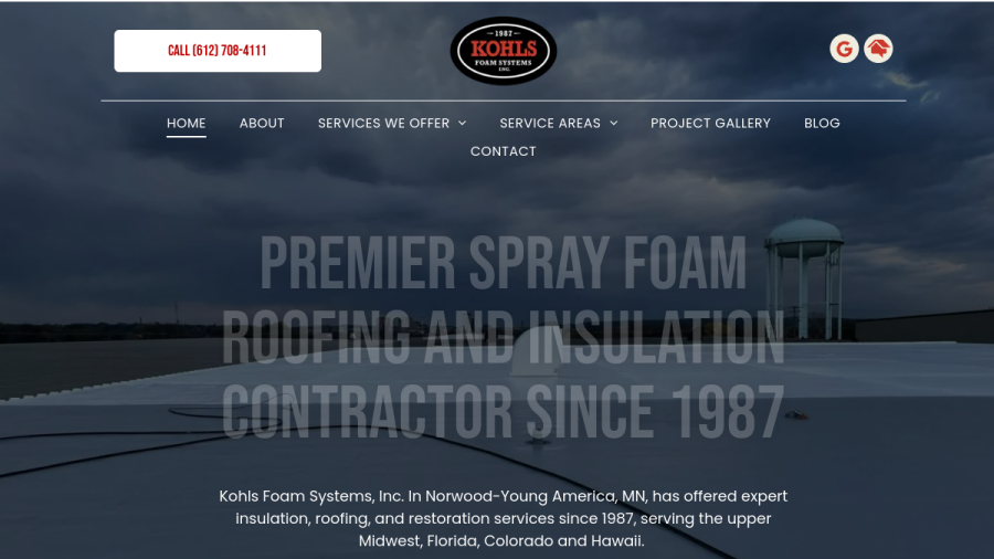 Screenshot of Kohls Foam Systems Inc website