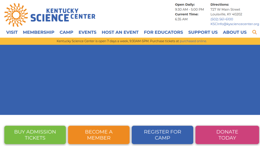 Screenshot of the Kentucky Science Center website