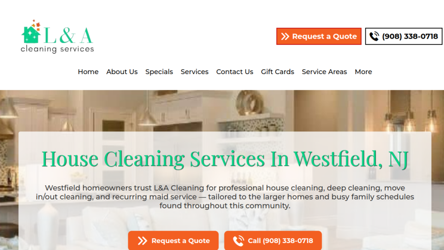 Screenshot of the L & A Cleaning Services website