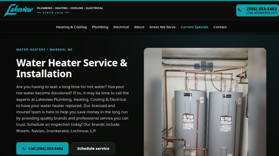 Screenshot of the Lakeview Mechanical- Heating, Plumbing & Electrical website