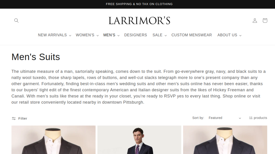 Screenshot of the Larrimor's - Pittsburgh's Men's Clothing and Fashion Store website