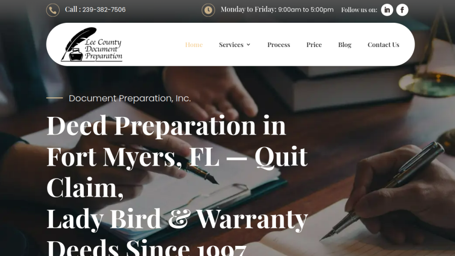 Screenshot of the Lee County Document Preparation, Inc. website