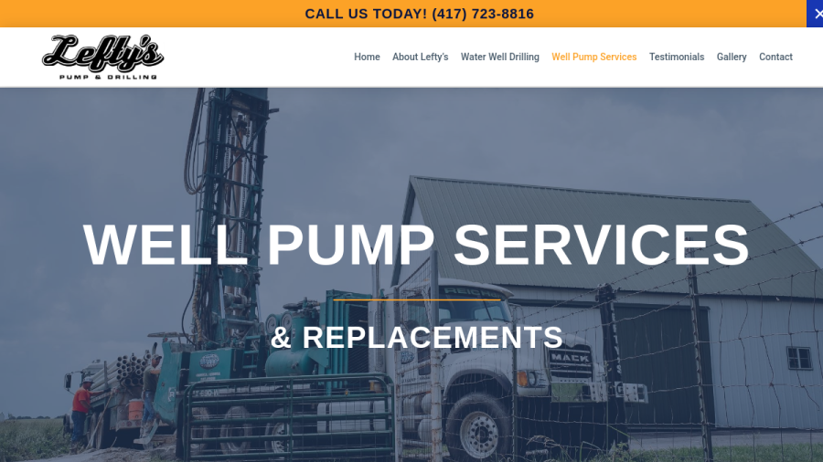 Screenshot of Lefty's Pump & Drilling website