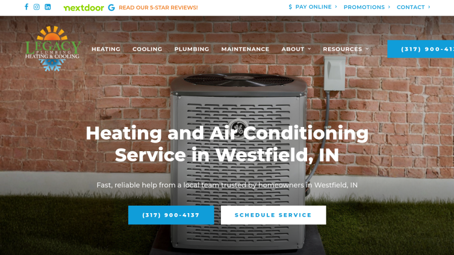 Legacy Plumbing, Heating and Cooling website screenshot