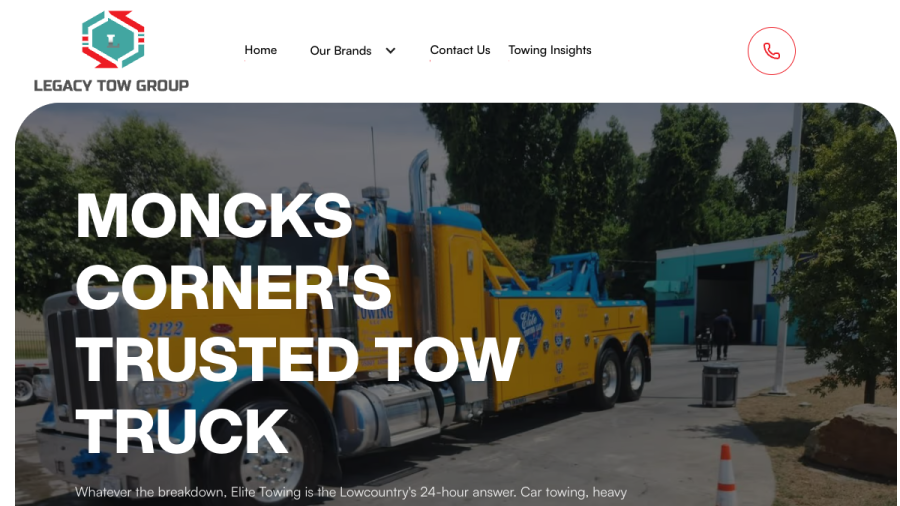 Screenshot of the Elite Towing website