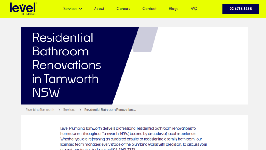 Screenshot of the Level Plumbing Tamworth website