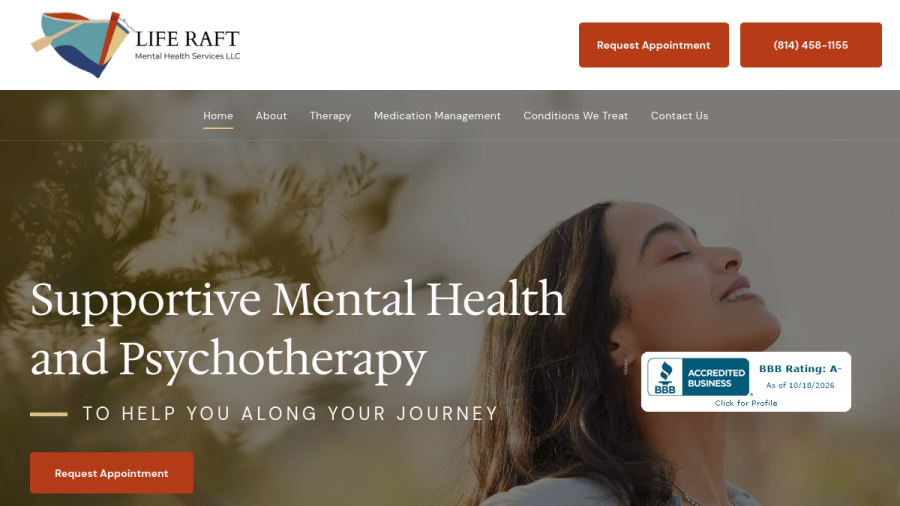 Screenshot of Life Raft Psychiatry, LLC website