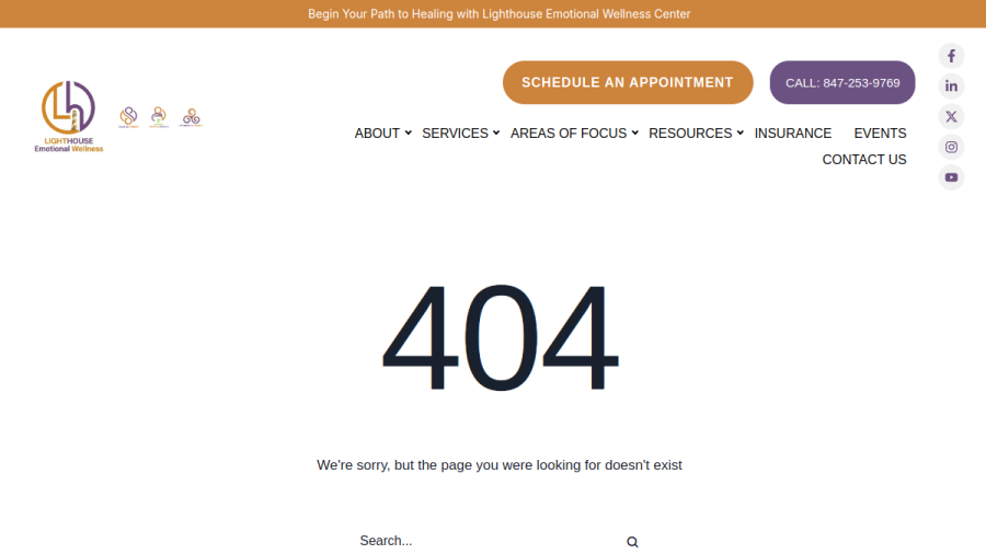 Screenshot of the Lighthouse Emotional Wellness Center website