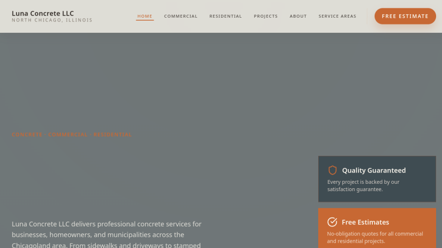 Luna Concrete IL website preview