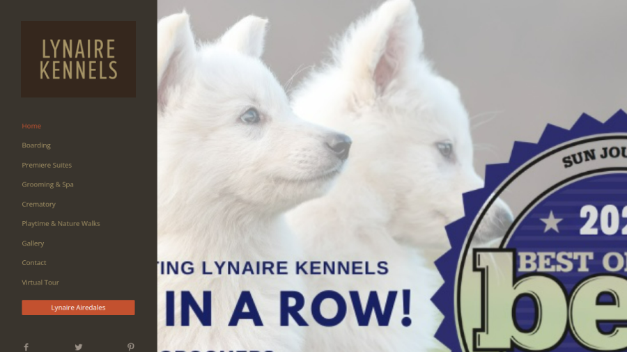 Screenshot of the Lynaire Kennels & Crematory, Inc website