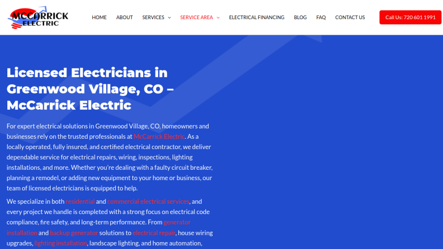 Screenshot of the MCCARRICK ELECTRIC LLC website