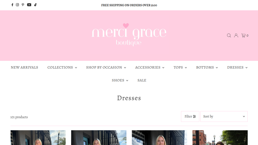 Screenshot of the Merci Grace Boutique website